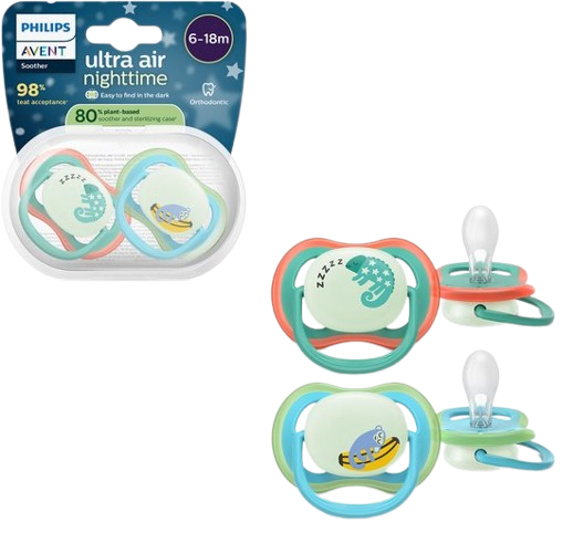 Philips Avent Ultra Air Night Glow-in-the-Dark Fopspeen 6-18 mnd 2 Stuks - Afbeelding 2