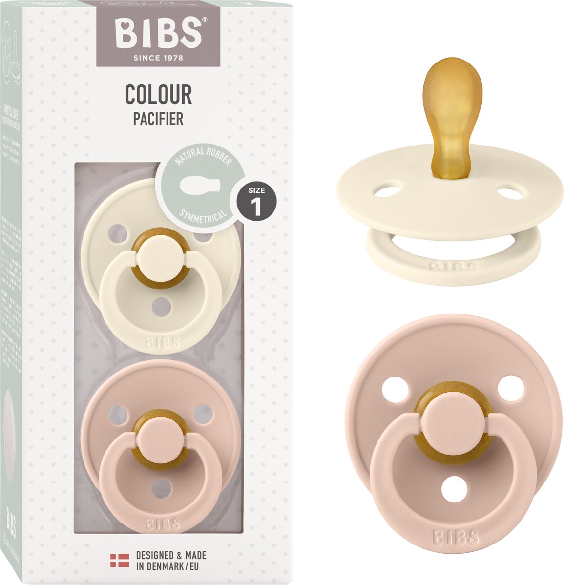 BIBS Colour Speen Set - 2 Stuks, Ivory/Blush, Maat 1 1