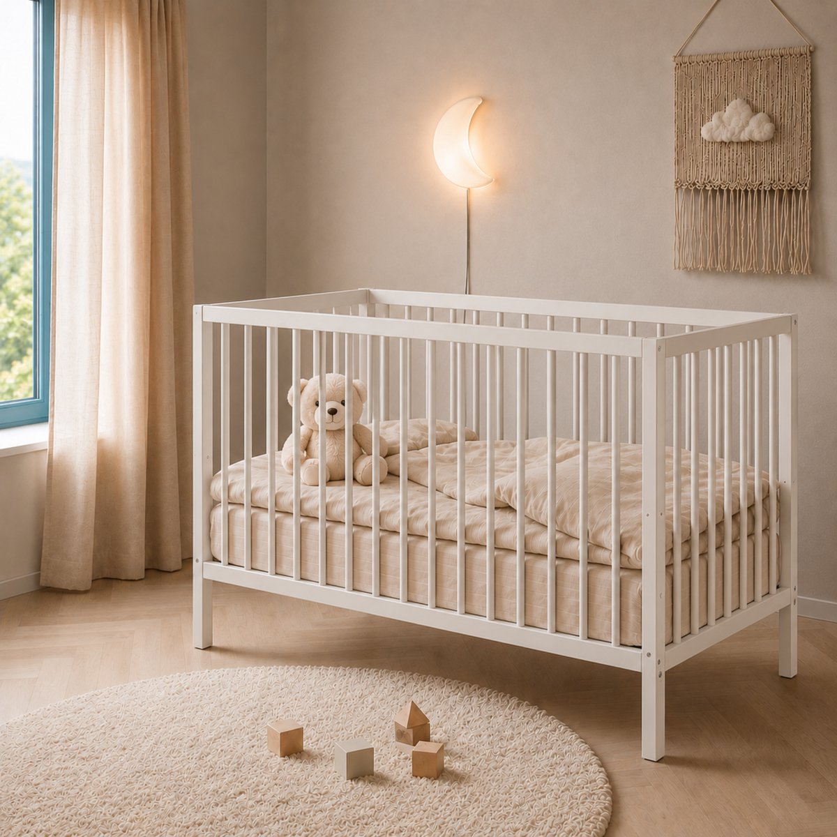 Born Lucky Babybed Mees 60x120 cm - Verstelbaar & Massief Hout 1
