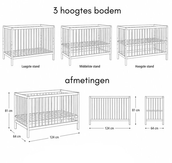 Born Lucky Babybed Mees 60x120 cm - Verstelbaar & Massief Hout 2