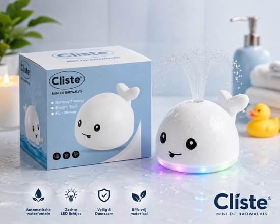 Cliste Mini Badwalvis - Interactief Badspeeltje met Fontein & LED Licht 4