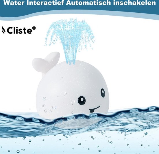 Cliste Mini Badwalvis - Interactief Badspeeltje met Fontein & LED Licht 5