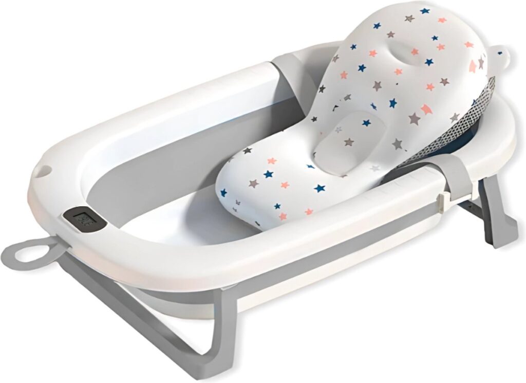 GoudenGracht Opvouwbaar Babybadset Grijs met Handdouche en Thermometer 1