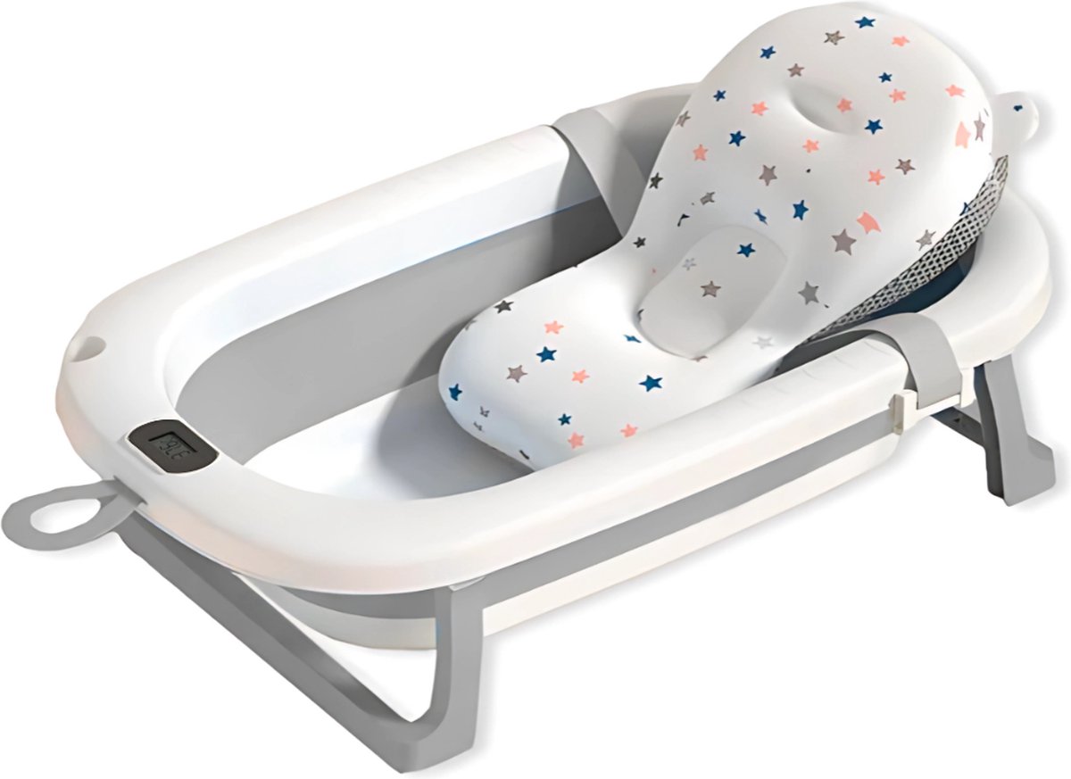 GoudenGracht Opvouwbaar Babybadset Grijs met Handdouche en Thermometer 1