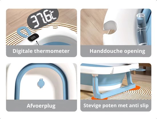 GoudenGracht Opvouwbaar Babybadset Grijs met Handdouche en Thermometer 4