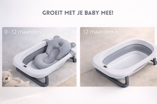 GoudenGracht Opvouwbaar Babybadset met Thermometer - Grijs 2