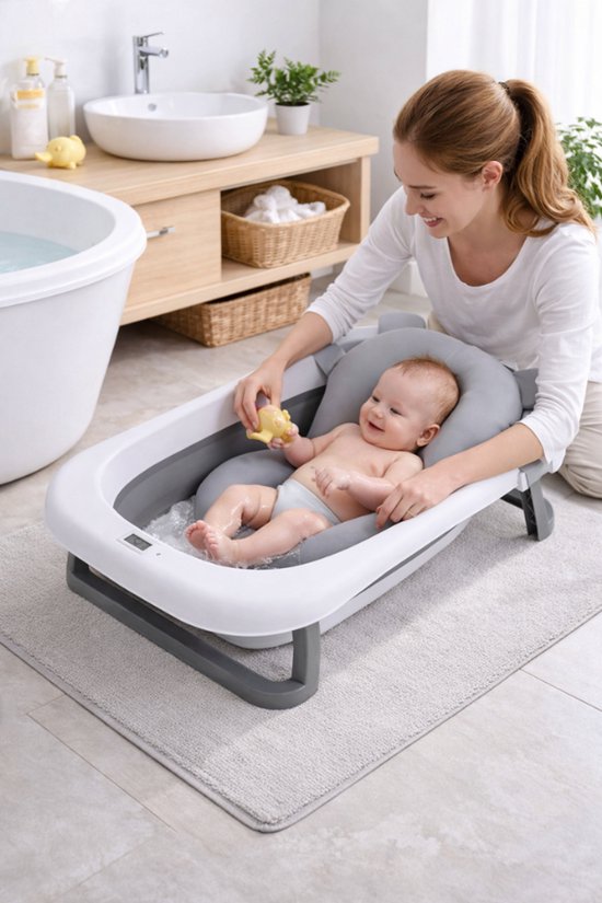GoudenGracht Opvouwbaar Babybadset met Thermometer - Grijs 4