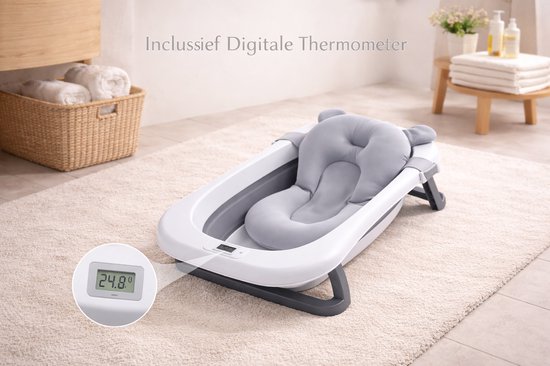 GoudenGracht Opvouwbaar Babybadset met Thermometer - Grijs 5