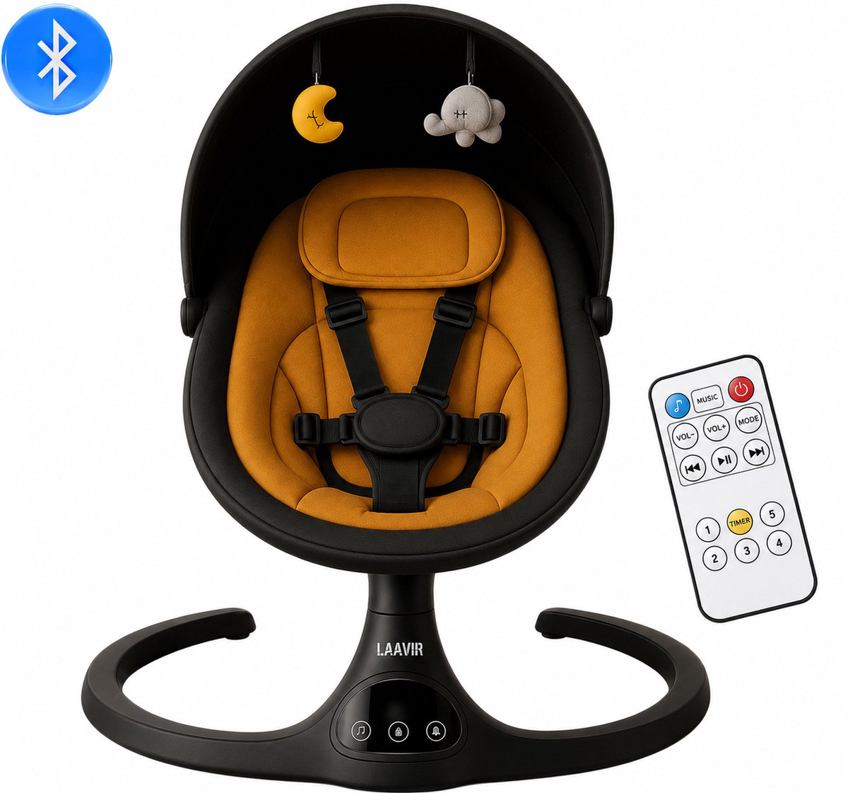 Laavir® Schommelwieg met Muziek – Geel/Zwart – 5 Snelheden 1