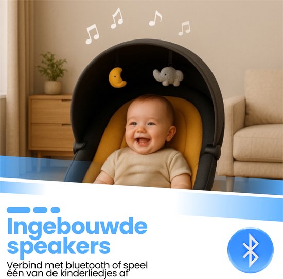 Laavir® Schommelwieg met Muziek – Geel/Zwart – 5 Snelheden 3