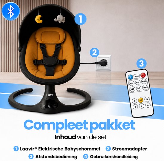 Laavir® Schommelwieg met Muziek – Geel/Zwart – 5 Snelheden 4
