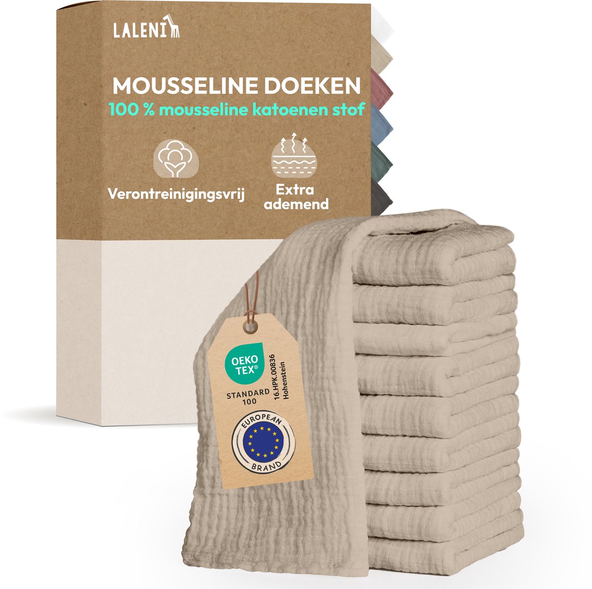 Laleni 10-pack Hydrofiele Doeken - 100% Katoen - Beige - 70x70cm 1