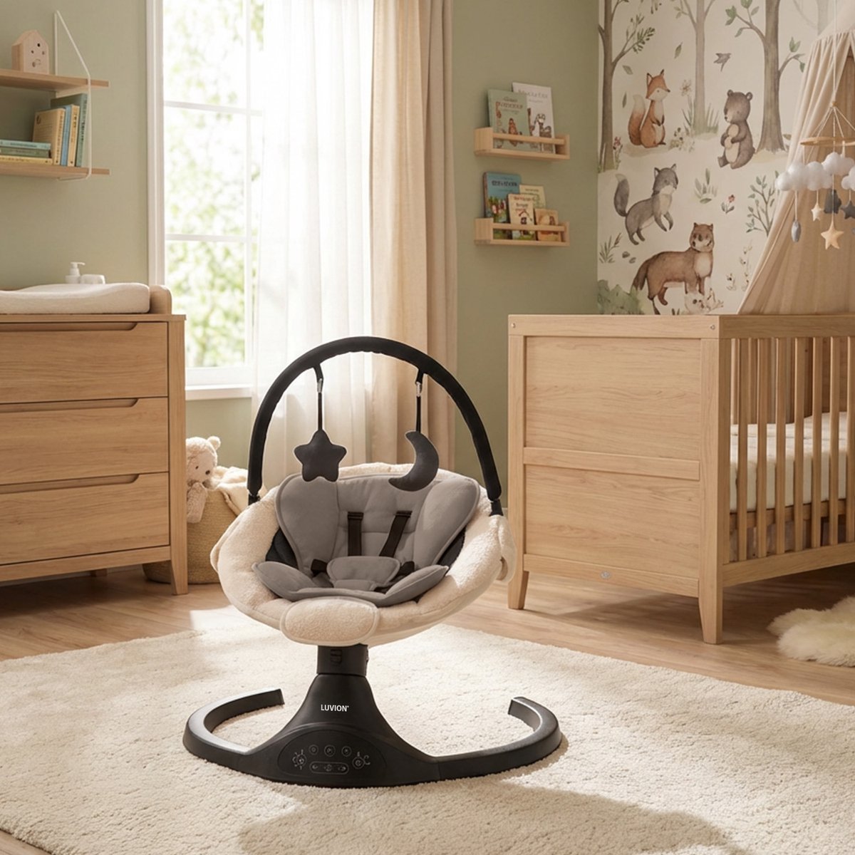 Luvion Baby Swing Beige - Elektrische Wipstoel met Wasbare Hoes 4
