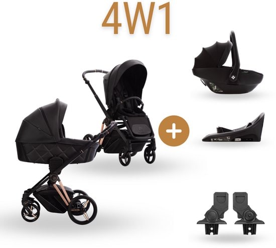 Eco Leer Bebetto Monti x Eva Minge – 4-in-1 kinderwagen-set (Reiswieg+ Wandelwagen inzet + autostoel Safer + IsoFix basis)