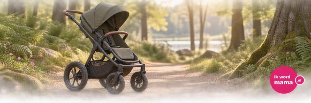 Sfeerbeeld bij buggy met grote wielen met het ik word mama-logo