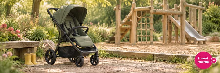 Sfeerbeeld bij buggy voor peuters met het ik word mama-logo