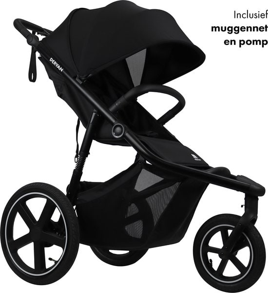 Deryan Bolt hardloop kinderwagen - Jogging buggy - Muggennet - Zwart