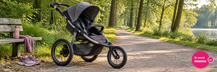 Sfeerbeeld bij hardloop kinderwagen met het ik word mama-logo