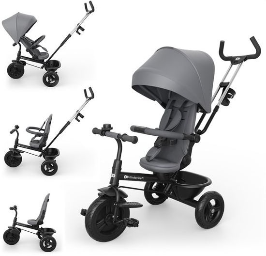 Kinderkraft ASTON 2 PLUS - Driewieler - 6-in-1 - Verstelbare Rugleuning - Grijs