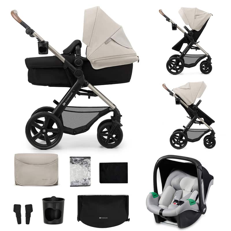 Kinderkraft MOOV 2 4-in-1 Kinderwagen – Reiswieg, Wandelwagen & MINK PRO i-Size Autostoel – Grijs