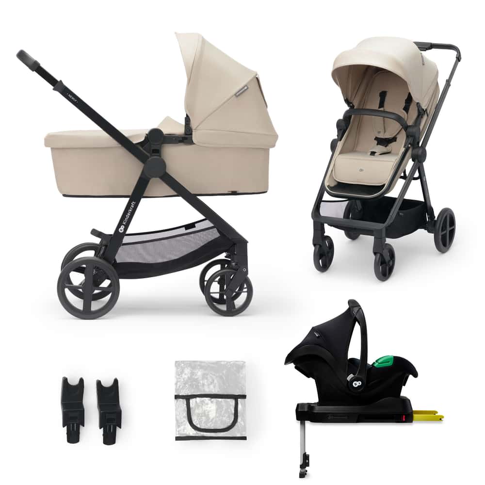 Kinderkraft NEWLY - Kinderwagenset 4in1 - Autostoel I-size met basis - Beige