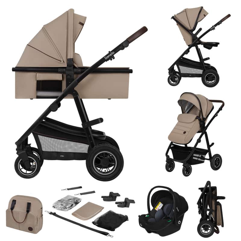 Lionelo Amber Kinderwagen 3 in 1 - Reiswieg + Buggy + Autostoel - Luchtbanden, Volledige Vering - Comfortabel baby matras - Snel Inklapbaar - Luiertas - Regenhoes - Muskietennet - Vanaf Geboorte tot 4 jaar (0-22 kg)