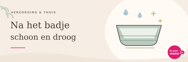 Illustratie bij na het badje schoon en droog met het Ik word mama-logo